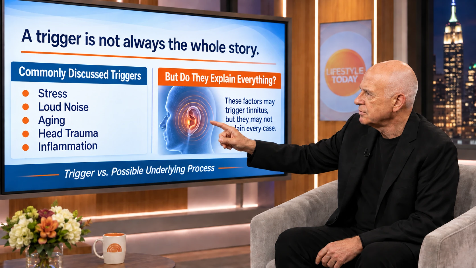 Expert explaining common tinnitus triggers and a possible underlying process